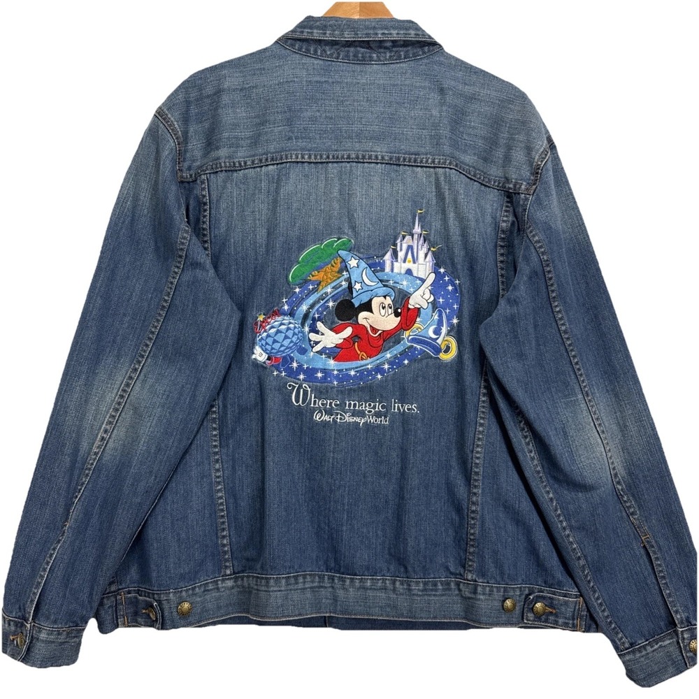 Vintage Walt Disney World FANTASIA MICKEY‎ MOUSE Denim Jean Jacket Men XXXL Mint